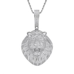 Exquisite Fashion Zircon Inlaid Domineering Animal Lion Pendant Necklace for Men Cartoon Style Hip Hop Rock Party Prom J