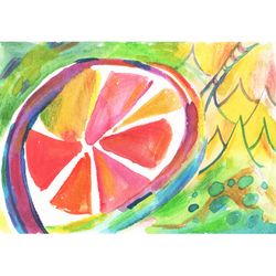 Watercolor abstract painting bright vibrant circle digital download. Modern abstract watercolor art art print