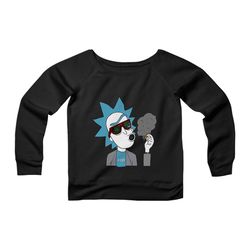 rick and morty dab rig cannabis marijuana stoner gift womans wide neck sweatshirt sweater