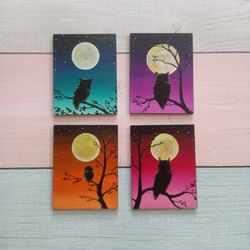 set mini painting magnet owl handmade