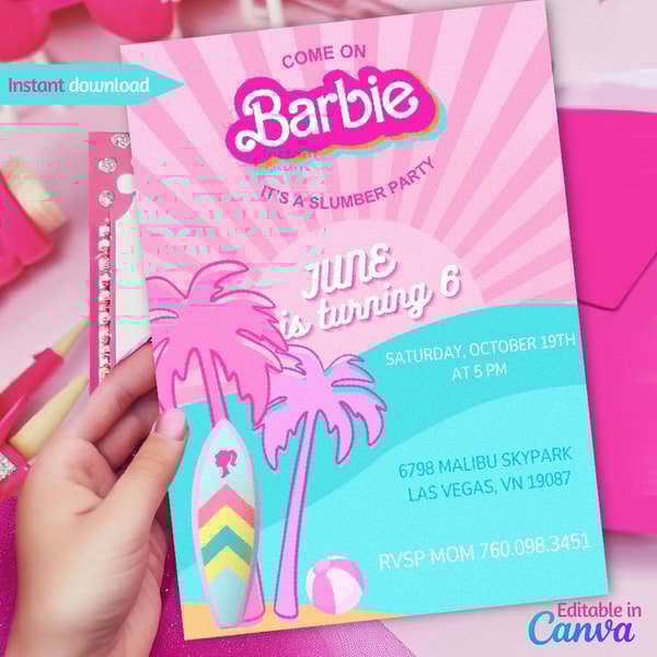 Slumber party birthday invitation, Printable Barbie Malibu i | Inspire Uplift slumber-party-birthday-invitation-printable-barbie-malibu-i-inspire-uplift