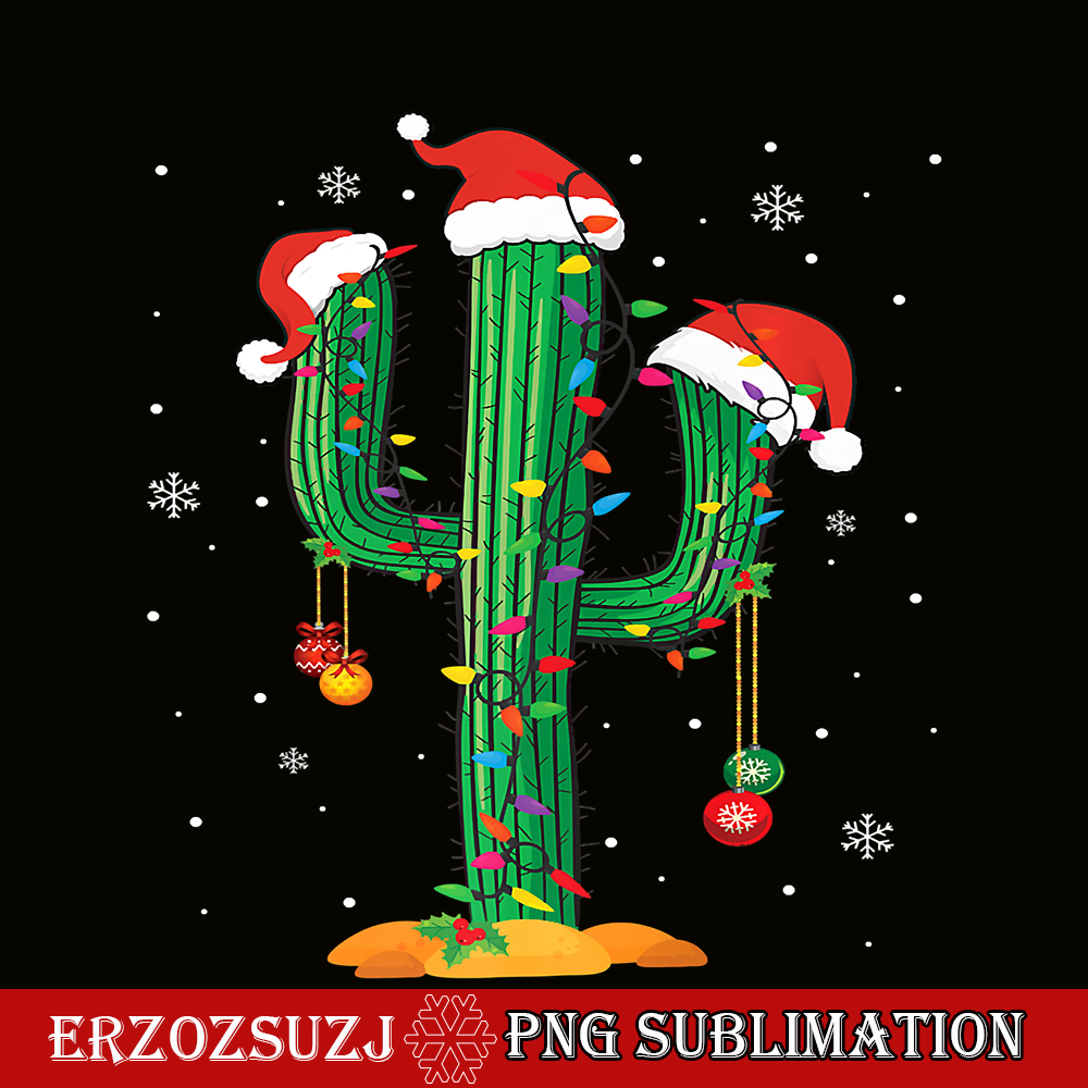 CRS17102315-Christmas Lights Cactus Lover Funny Xmas Pajama Gift Premium PNG.png