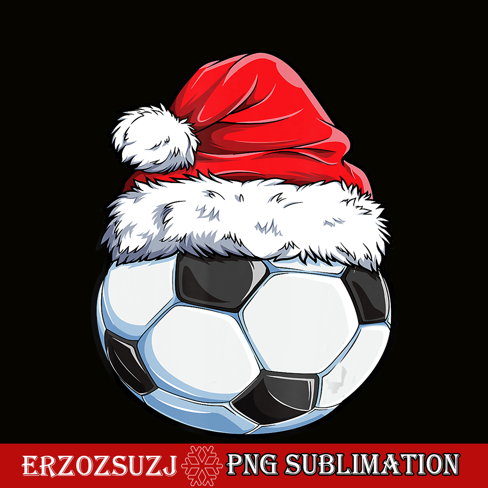 CRS17102334-Christmas Soccer PNG, Ball Santa Hat PNG, Funny Sport Xmas Boys Men PNG.png