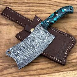 damascus cleaver knife hand forged serbian knife handmade kitchen chef chopping