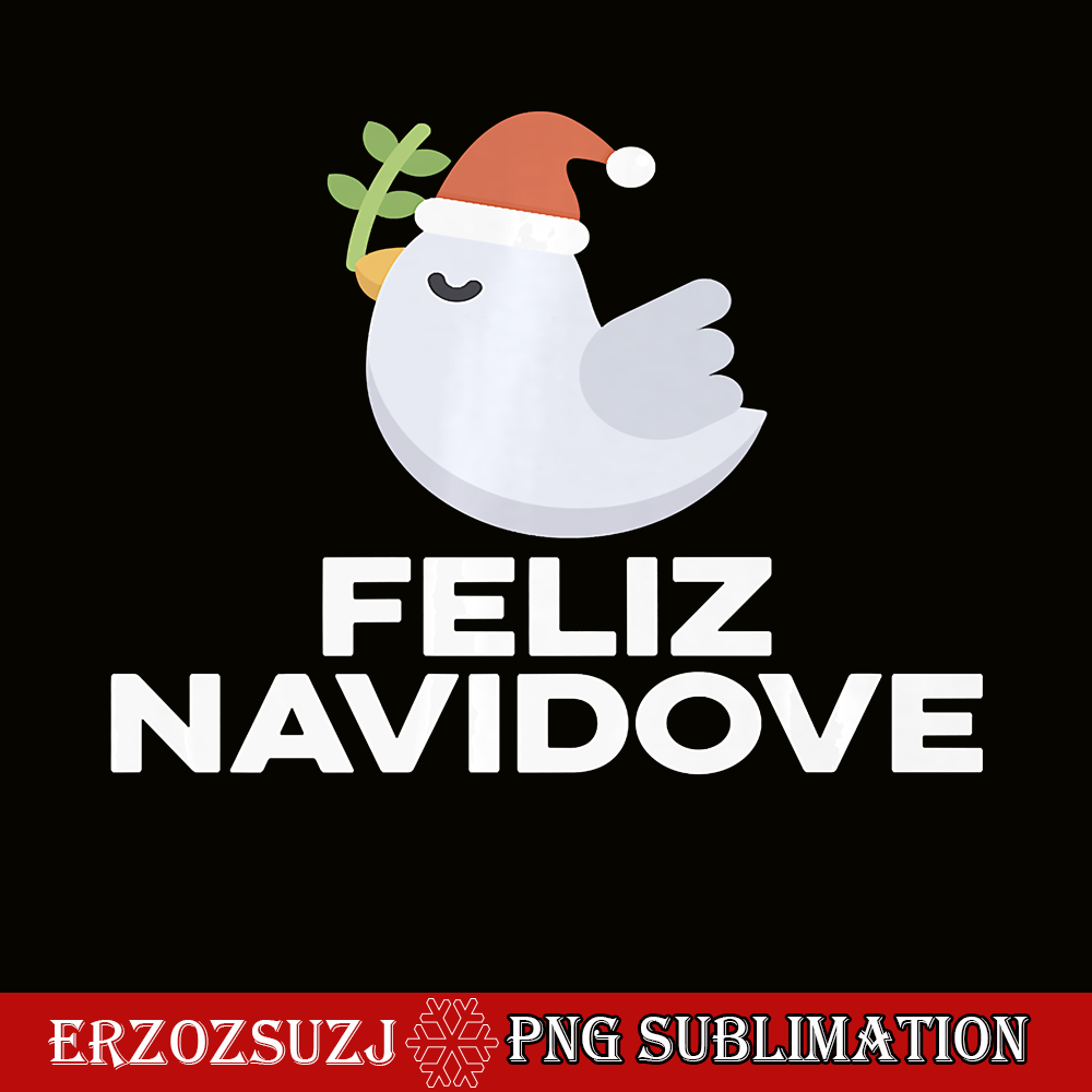 CRS20102307-Feliz Navidove PNG, Funny Dove Bird With Santa Hat PNG, Xmas Holiday PNG.png