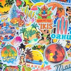 50 PCS Summer Traveling Sticker Pack, Hawaii Beach Stickers, Surfing Holiday Stickers, Summer Vibes, Luggage Decals