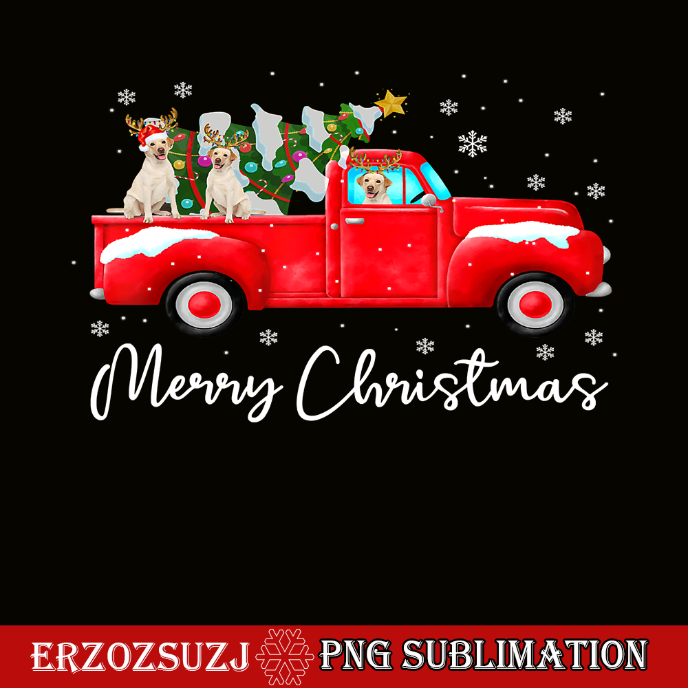 CRS201023115-Labrador Red Truck Christmas PNG, Santa Hat Dog PNG, Gift Xmas PNG.png