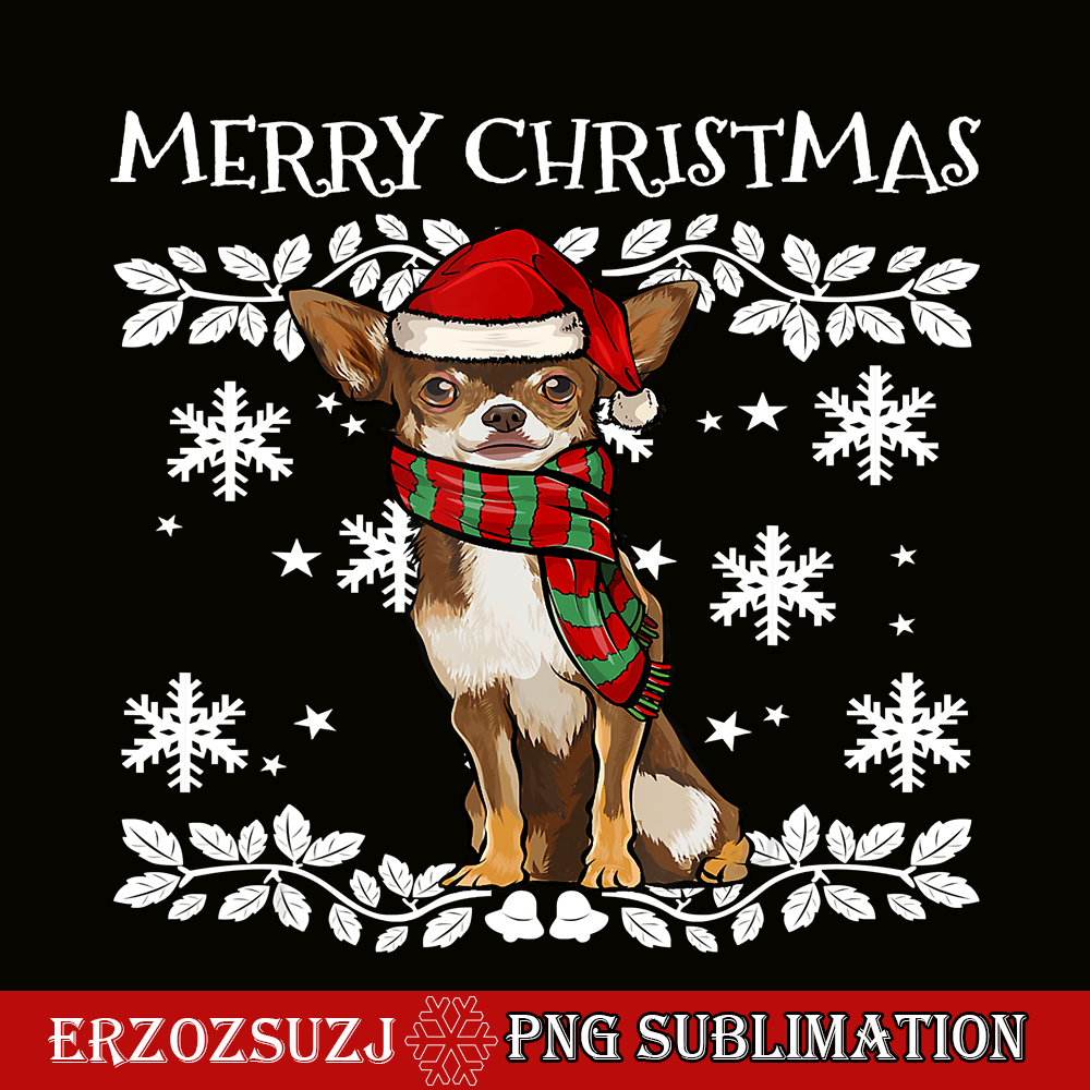 CRS201023140-Merry Christmas PNG, Ornament Brown Chihuahua Xmas PNG, Adorable Santa Dog PNG.png