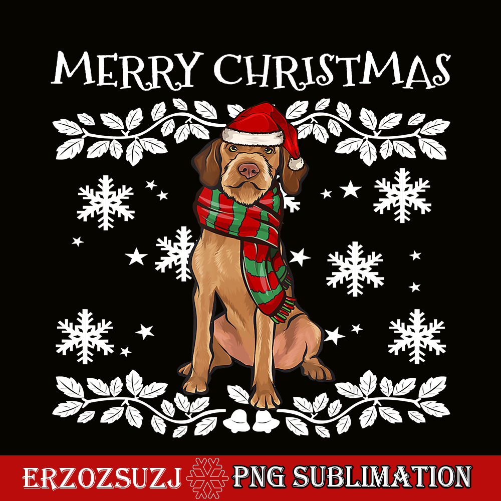 CRS201023142-Merry Christmas PNG, Ornament Wirehaired Vizsla Xmas PNG, Santa Hat PNG.png