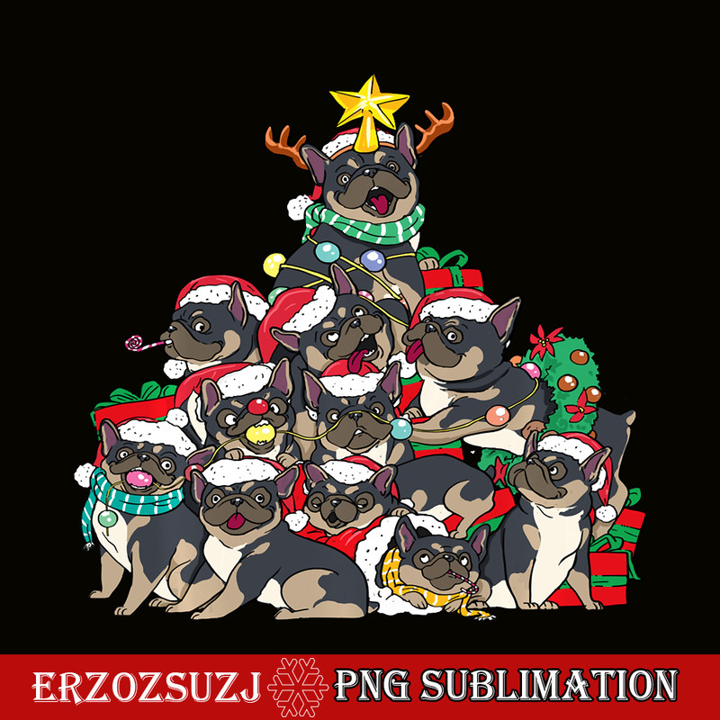 CRS20102316-French Bulldog Christmas PNG, Dog Tree Dog Santa PNG, Xmas Gifts PNG.png
