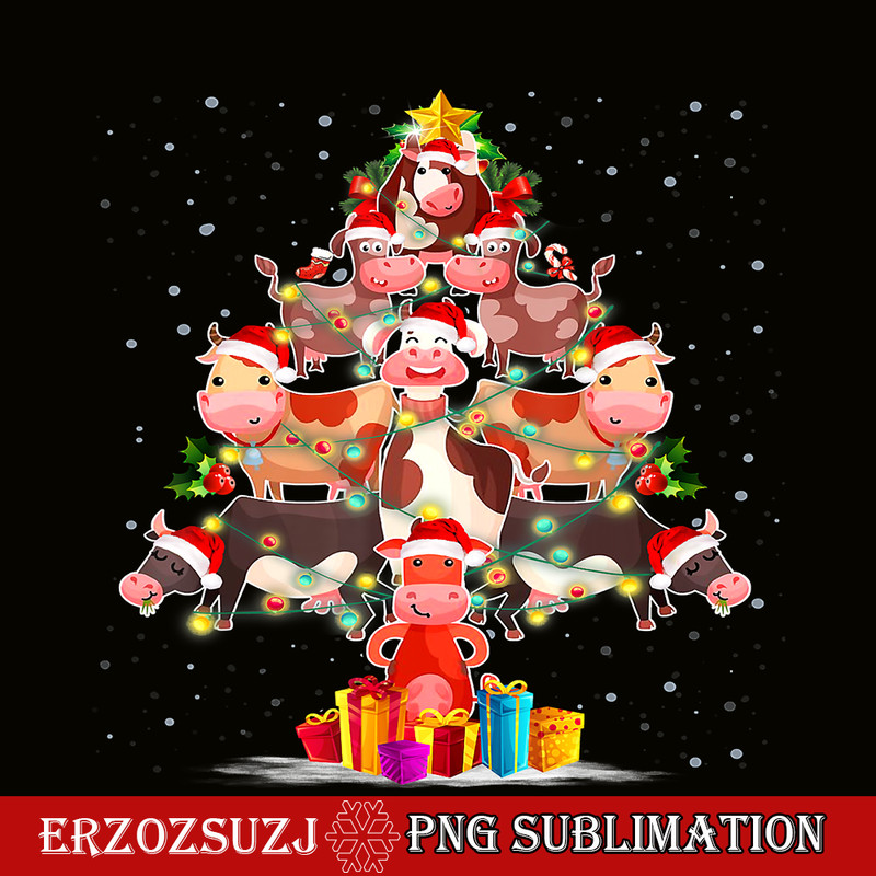 CRS20102331-Merry Christmas PNG, Funny Cow With Christmas Tree Hat In Snow PNG, Santa Xmas PNG.png