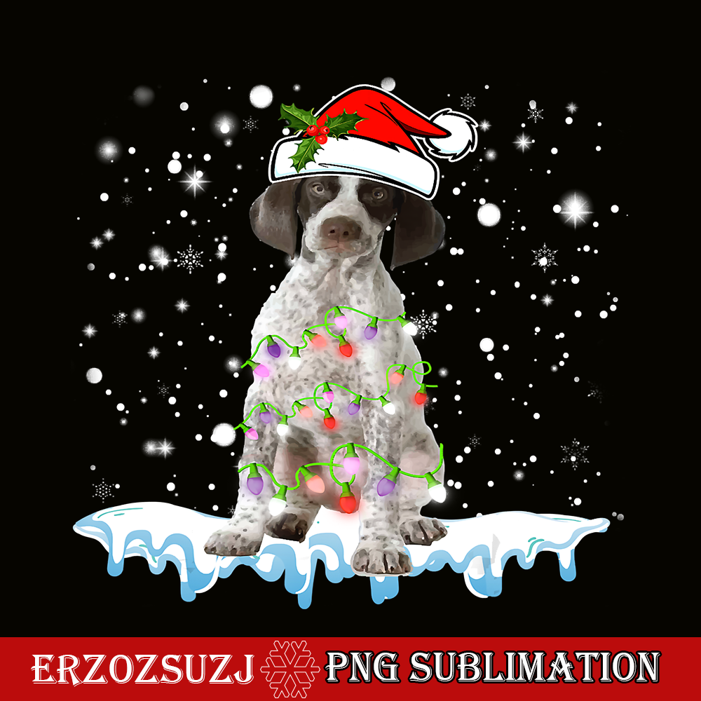 CRS20102340-Funny Pointer Santa Hat PNG Xmas Lights PNG Gift Dog Lover PNG.png