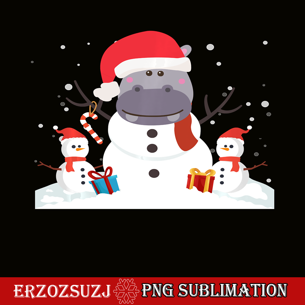 CRS20102348-Funny Santa Hippo PNG, Christmas Snowman PNG, Xmas Gift PNG.png