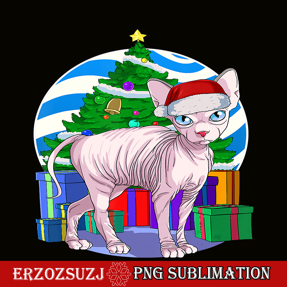 CRS20102355-Funny Sphynx Cat Santa PNG, Christmas Tree Decor PNG, Christmas Gift PNG.png