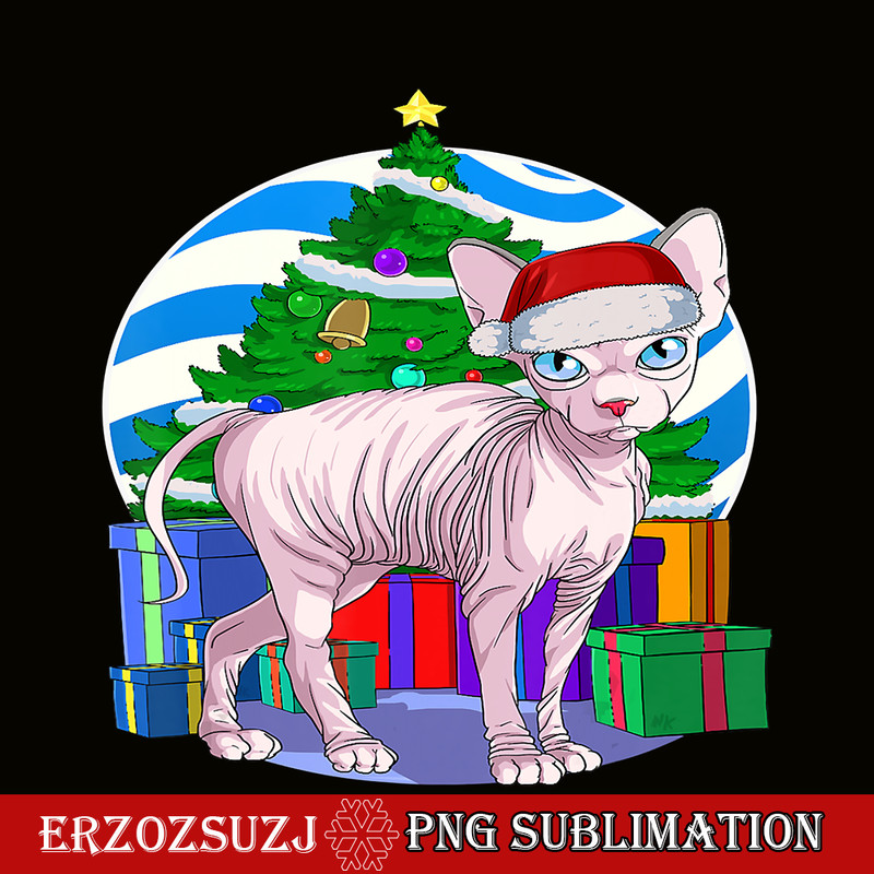 CRS20102355-Funny Sphynx Cat Santa PNG, Christmas Tree Decor PNG, Christmas Gift PNG.png