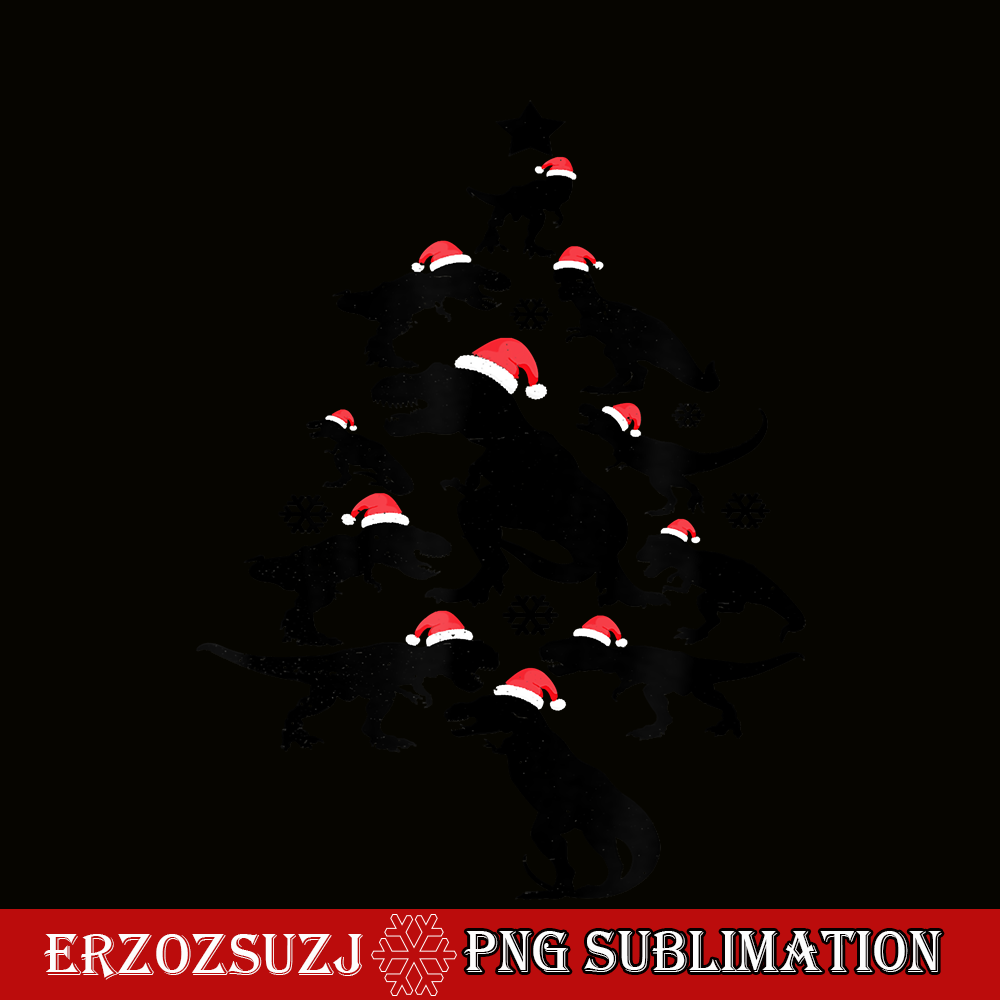 CRS20102357-Funny T Rex PNG, Dinosaur Christmas Tree Santa Hat PNG, Xmas Gift PNG.png