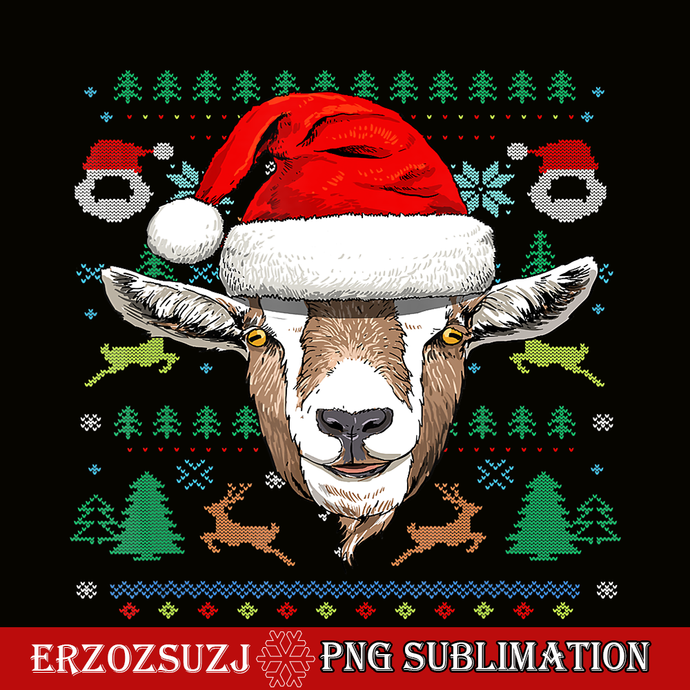 CRS20102370-Goat Ugly Christmas Santa Hat PNG, Xmas Gifts PNG, Christmas Goat PNG.png