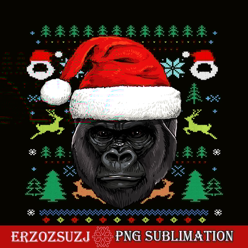CRS20102377-Gorilla Ugly Christmas Santa Hat PNG, Xmas Gifts PNG, Christmas Gorilla PNG.png