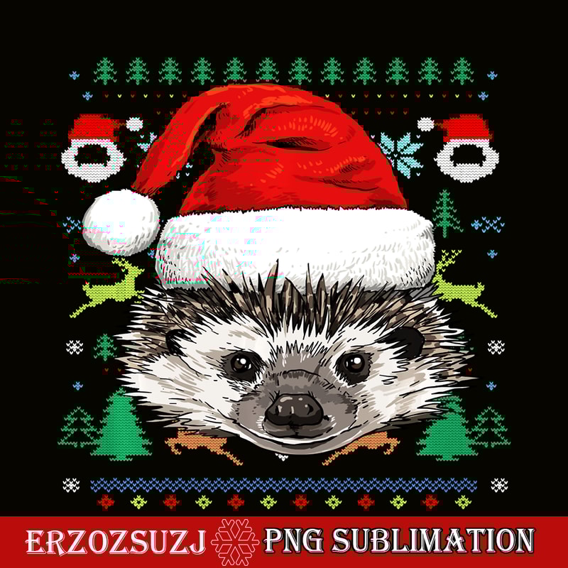 CRS20102391-Hedgehog Ugly Christmas PNG, Santa Hat Xmas PNG, Santa Claus PNG.png