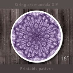 Purple Mandala string art template. String art pattern PDF. String art tutorial