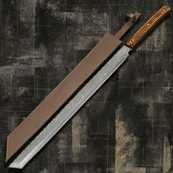 30" Beautiful Custom handmade Damascus steel Hunting-Machete With leather sheath