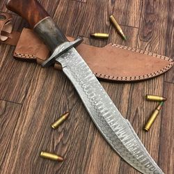 custom handmade damascus steel blade bowie knife - hunting knife - camping knife