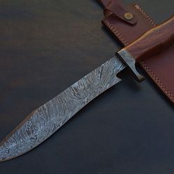 15.5" custom hand made damascus steel bowie knife rosewood handle w/sheath h883
