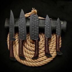 bbq, bbq set, best custom handmade damascus chef set, kitchen use set, best birthday and anniversary gift, 5 pieces chef