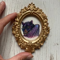 Original Bat Watercolor Painting, Framed Watercolor Art, Cute Witchy Art, Mini Art, Cute Fruit Bat Paintings