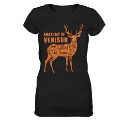 anatomy of venison cut deer hunting shirt, cool hunter women v-neck t-shirt