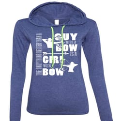 guy with bow t shirt, i love hunting t shirt (anvil ladies ringspun hooded)