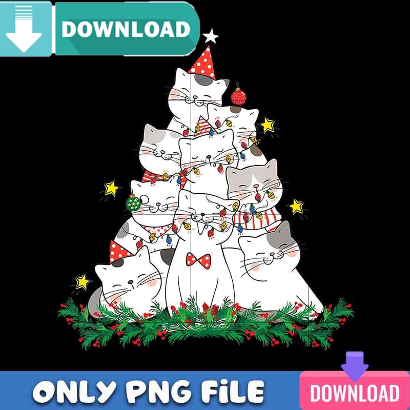 Cute Cat Christmas Tree PNG Perfect Sublimation Design Download.jpg