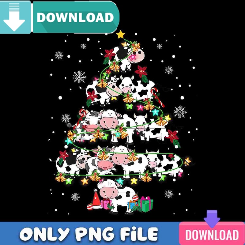 Cute Cow Noel Tree PNG Perfect Sublimation Design Download.jpg