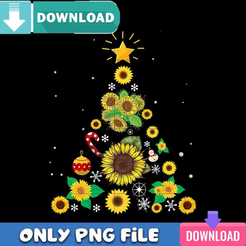 Cute Sunflower Christmas Tree PNG Perfect Sublimation Design Download.jpg