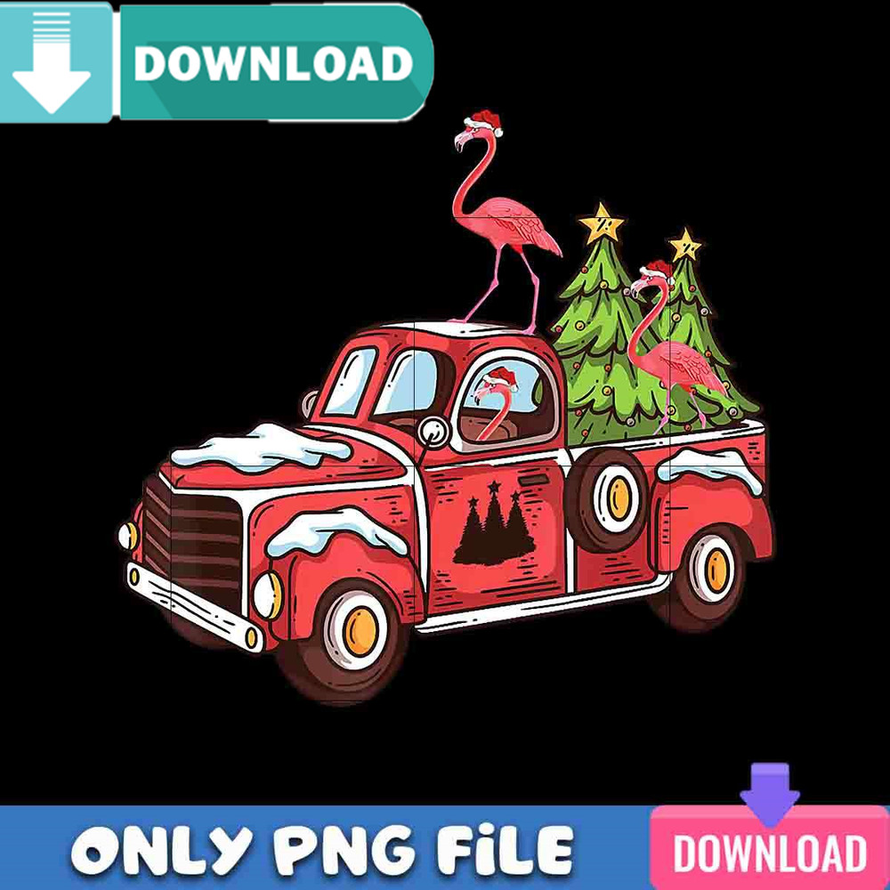Flamingo Riding Christmas Tree Truck PNG Best Files Design.jpg