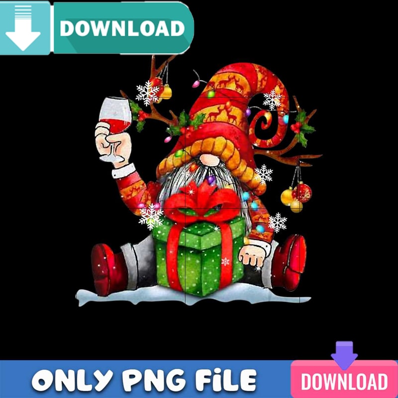 Gnome Drinking Wine Christmas Png Best Files Design.jpg