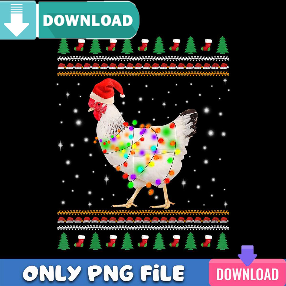 Christmas Chicken Santa Hat Lights PNG Perfect Files Design.jpg