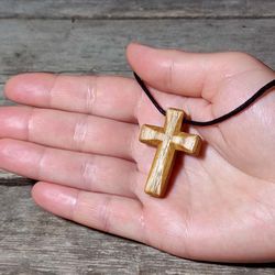 hand carved religious wooden cross necklace, cross necklace for men and women, christian jewelry, wood pectoral cross