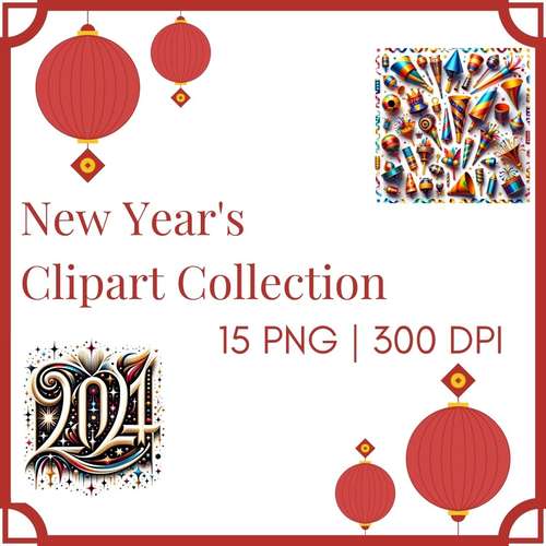 New Year's Festive Clipart Collection - 15 PNG Images for Commercial Use