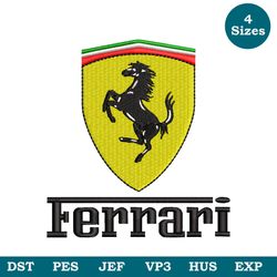 Logo Ferrari Machine Embroidery Design, logo Embroidery Design, Car Embroidery Design, Embroidered shirt