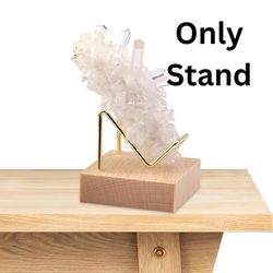 Stone Crystal Cluster Stand With Metal Arm and Wooden Base Mineral Specimen Display Holder Home Decoration Accessories