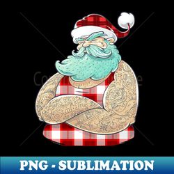 Modern Santa Claus Tattooed and wearing check pattern red and black tanktop and hat - PNG Transparent Digital Download File for Sublimation - Unlock Vibrant Sublimation Designs