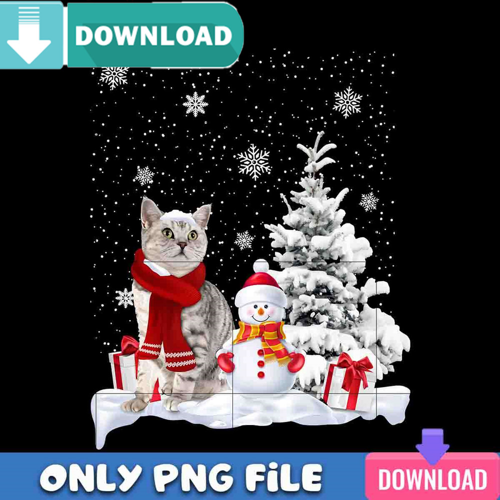 Cat In Snow Winter Christmas PNG Perfect Sublimation Design Download.jpg