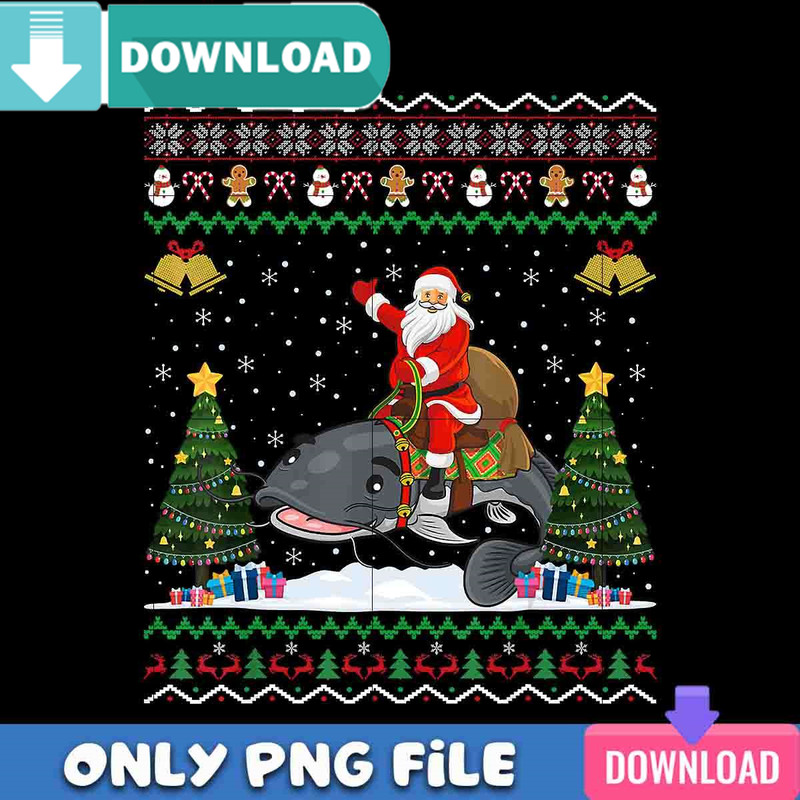 Catfish And Santa PNG Perfect Sublimation Design Download.jpg