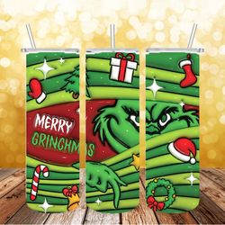 3d inflated grinch christmas 20oz skinny tumbler png, grinch png, christmas 20oz tumbler wrap, christmas movies png