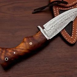 custom handmade damascus steel bowie hunting knife rose wood handle w/ sheath