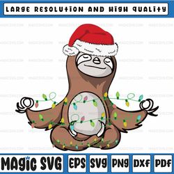 Sloth Christmas Tree Lights Kawaii Sloth Adorable Kids Svg, Sloth Christmas Svg, Merry Christmas Png, Sublimation Design
