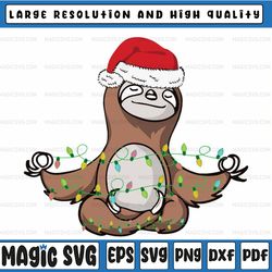sloth christmas tree lights kawaii sloth adorable kids svg, sloth christmas svg, merry christmas png, sublimation design