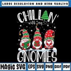 Chillin With My Gnomies Christmas Lights Gnomes Family Xmas Svg, Cute Christmas Gnomes Svg, Digital download for Cricut