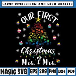 Our First Christmas As Mrs & Mrs Lesbian LGBT Trans Rainbow Svg, Couple Matching Xmas, Digital Download